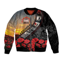 Personalised Remembering ANZAC Lest We Forget Sleeve Zip Bomber Jacket Vintage Film Frame Memorial Red Poppy LT9 Unisex Red - Polynesian Pride