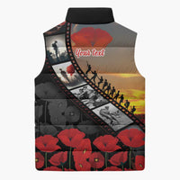 Personalised Remembering ANZAC Lest We Forget Sleeveless Puffer Jacket Vintage Film Frame Memorial Red Poppy LT9 - Polynesian Pride