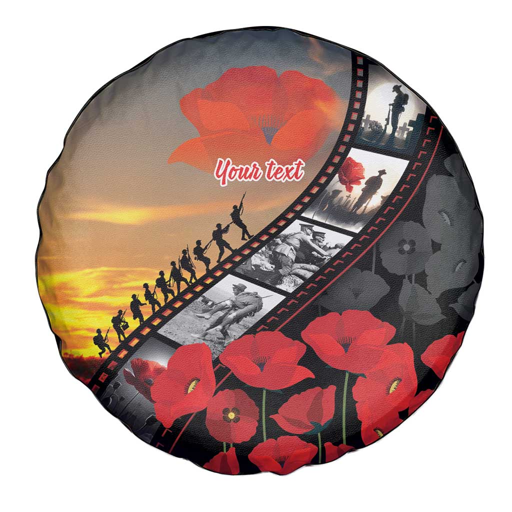 Personalised Remembering ANZAC Lest We Forget Spare Tire Cover Vintage Film Frame Memorial Red Poppy
