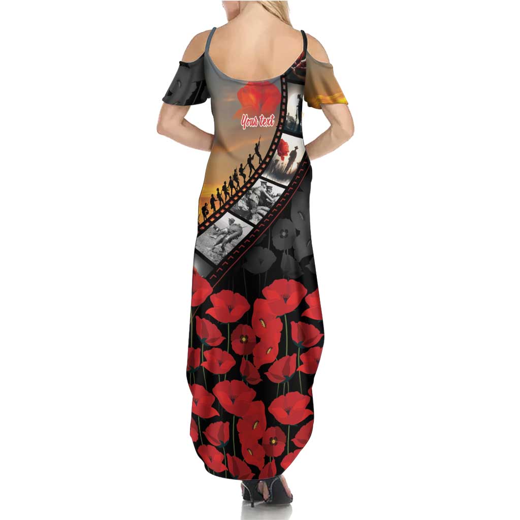 Personalised Remembering ANZAC Lest We Forget Summer Maxi Dress Vintage Film Frame Memorial Red Poppy