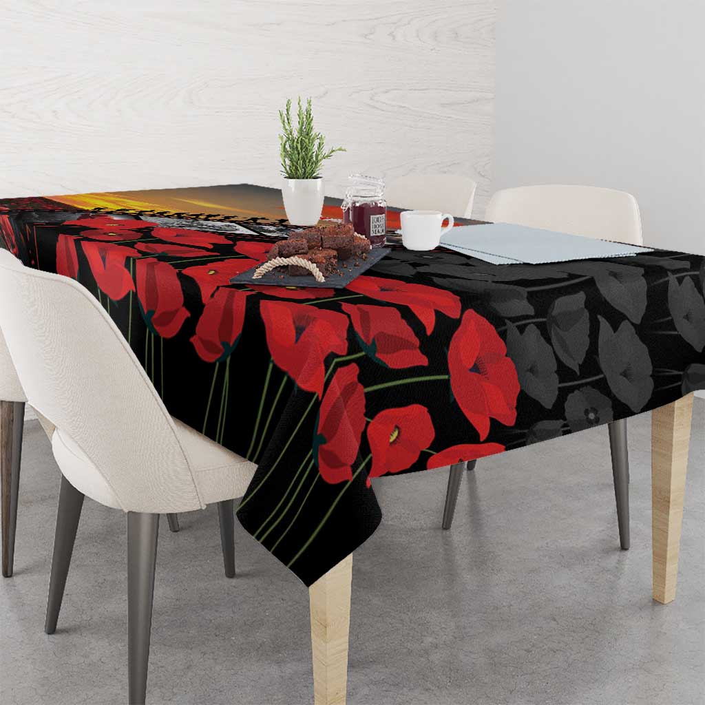Personalised Remembering ANZAC Lest We Forget Tablecloth Vintage Film Frame Memorial Red Poppy
