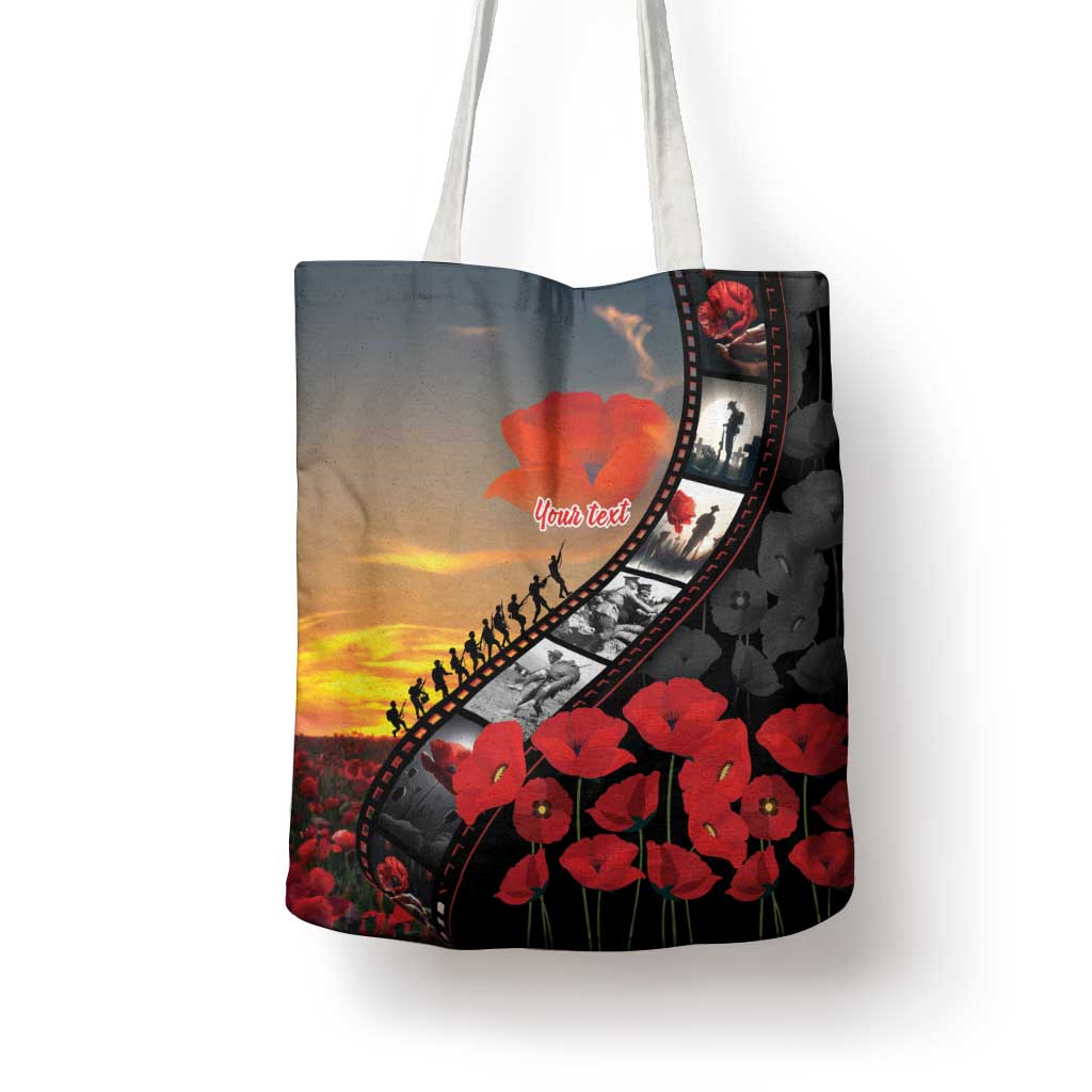 Personalised Remembering ANZAC Lest We Forget Tote Bag Vintage Film Frame Memorial Red Poppy