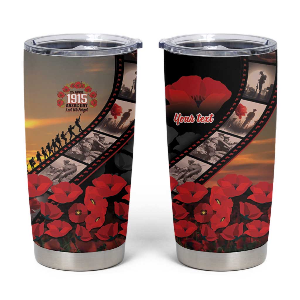 Personalised Remembering ANZAC Lest We Forget Tumbler Cup Vintage Film Frame Memorial Red Poppy