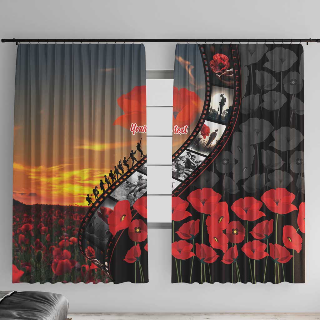 Personalised Remembering ANZAC Lest We Forget Window Curtain Vintage Film Frame Memorial Red Poppy