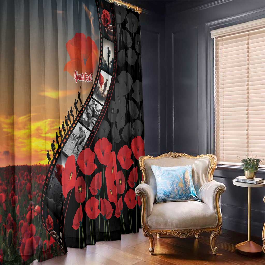 Personalised Remembering ANZAC Lest We Forget Window Curtain Vintage Film Frame Memorial Red Poppy