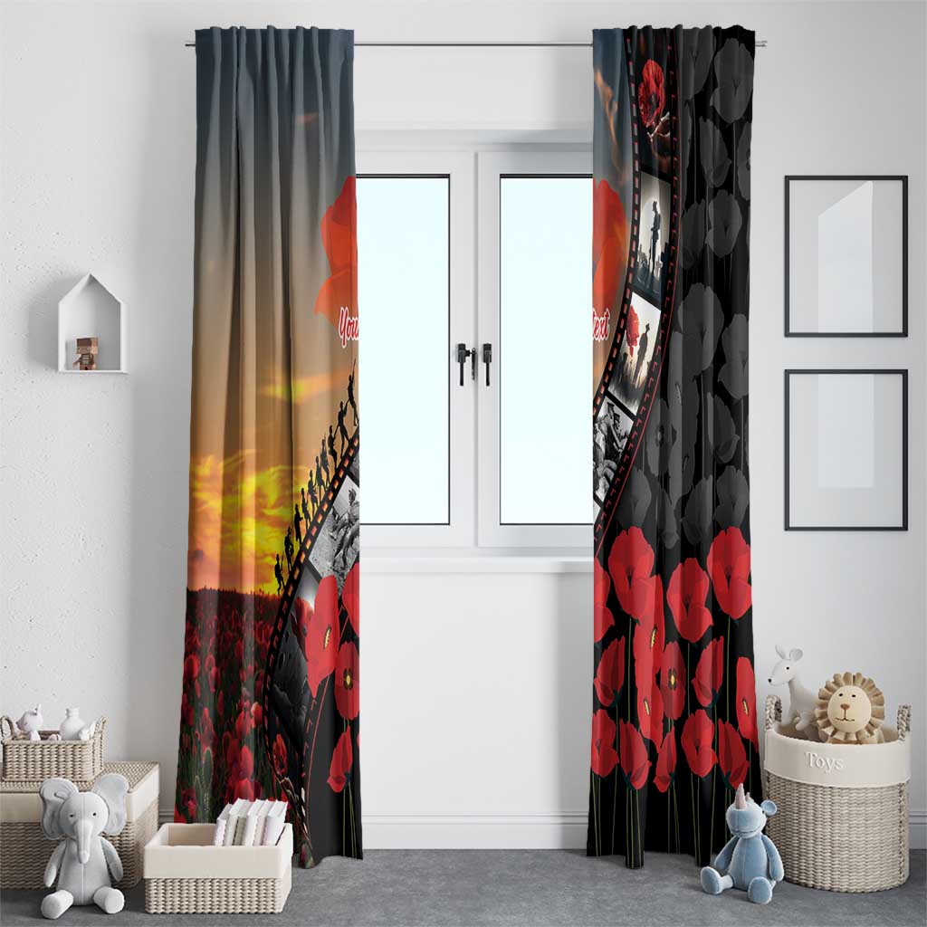 Personalised Remembering ANZAC Lest We Forget Window Curtain Vintage Film Frame Memorial Red Poppy