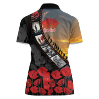 Personalised Remembering ANZAC Lest We Forget Women Polo Shirt Vintage Film Frame Memorial Red Poppy