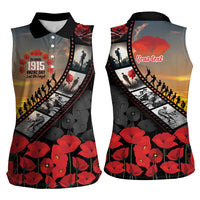 Personalised Remembering ANZAC Lest We Forget Women Sleeveless Polo Shirt Vintage Film Frame Memorial Red Poppy