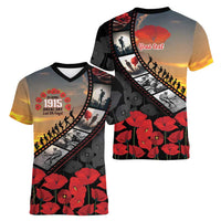 Personalised Remembering ANZAC Lest We Forget Women V-Neck T-Shirt Vintage Film Frame Memorial Red Poppy LT9 - Polynesian Pride