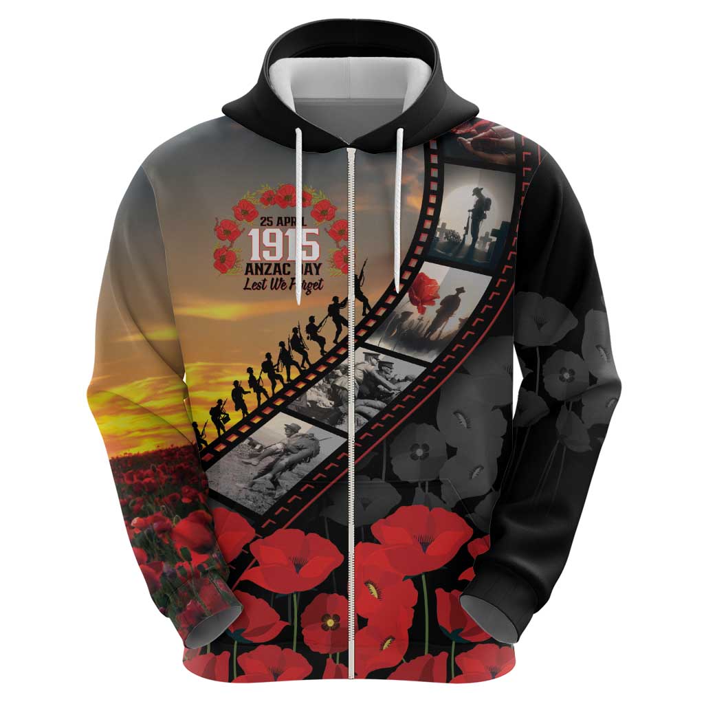 Personalised Remembering ANZAC Lest We Forget Zip Hoodie Vintage Film Frame Memorial Red Poppy