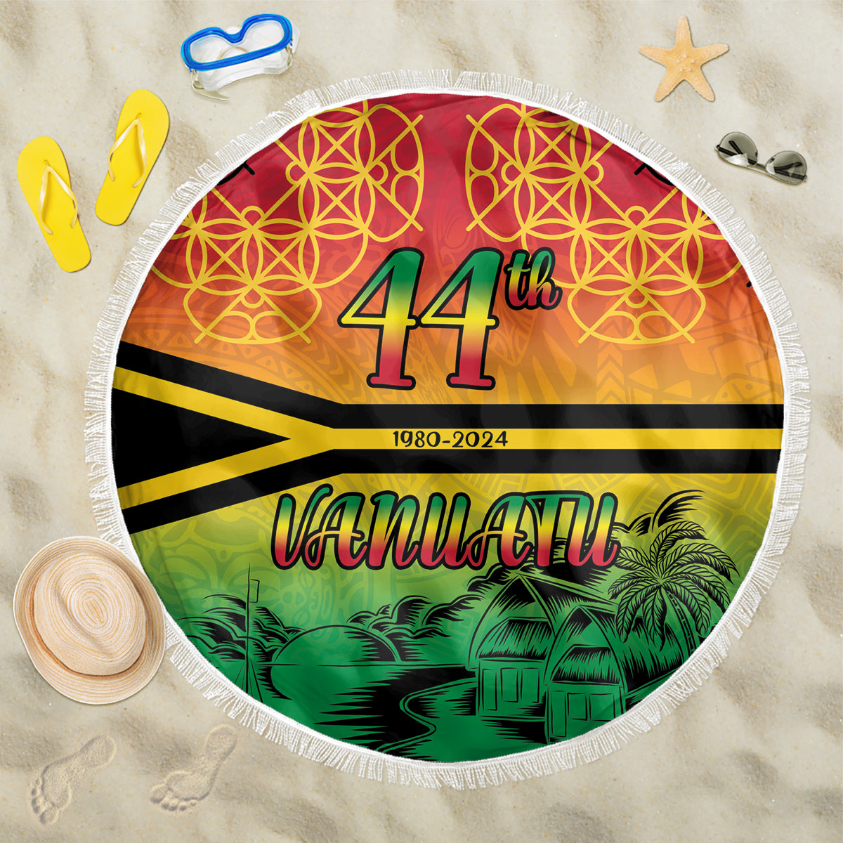 Hapi 44th Indipendens Dei Vanuatu Beach Blanket Yumi 1980 with Vanuatuan Beach Landscape