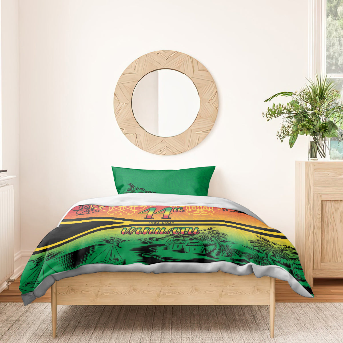 Hapi 44th Indipendens Dei Vanuatu Bedding Set Yumi 1980 with Vanuatuan Beach Landscape LT9 - Polynesian Pride
