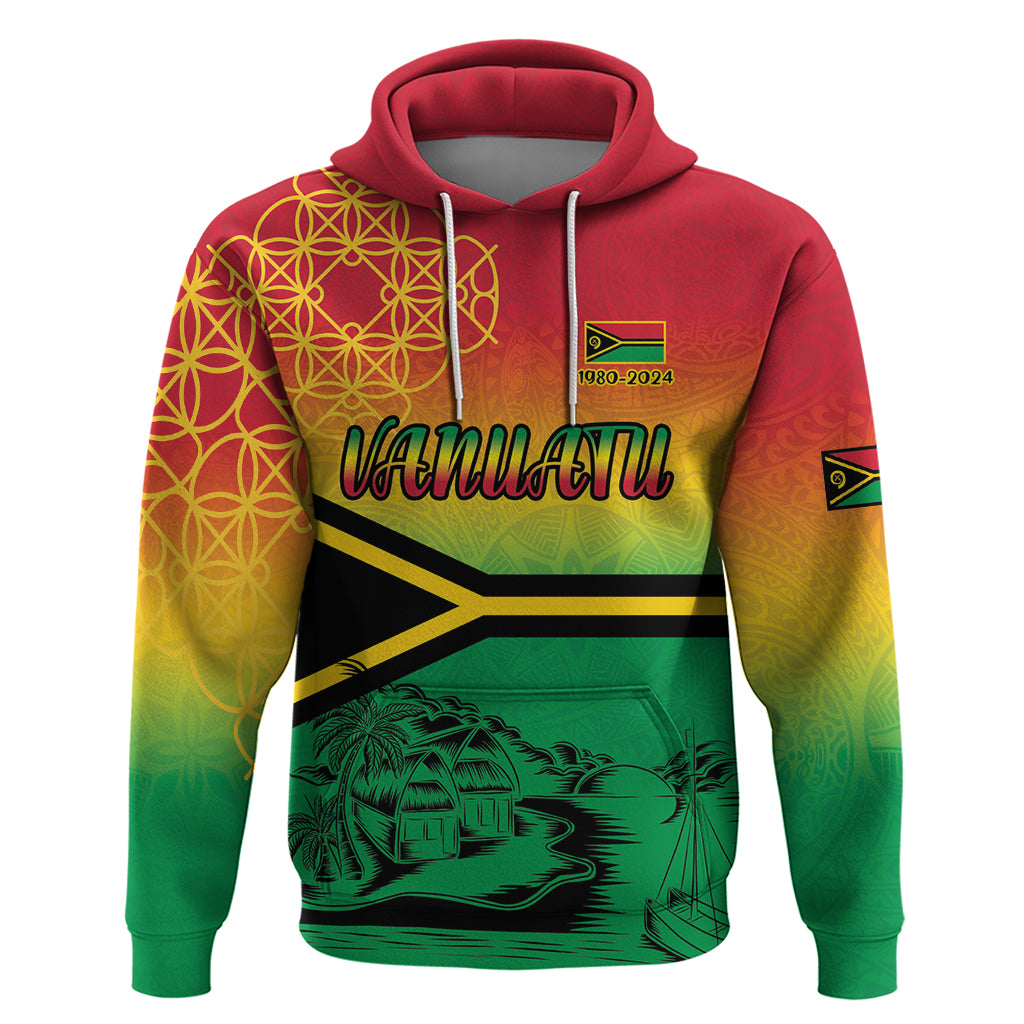 Hapi 44th Indipendens Dei Vanuatu Hoodie Yumi 1980 with Vanuatuan Beach Landscape LT9 Pullover Hoodie Reggae - Polynesian Pride