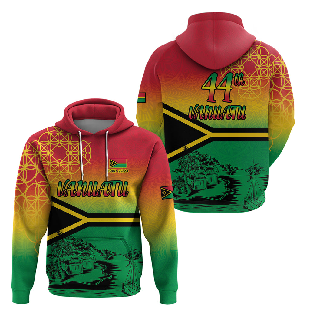 Hapi 44th Indipendens Dei Vanuatu Hoodie Yumi 1980 with Vanuatuan Beach Landscape LT9 - Polynesian Pride