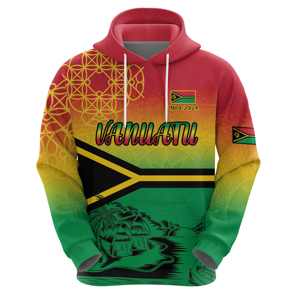 Hapi 44th Indipendens Dei Vanuatu Hoodie Yumi 1980 with Vanuatuan Beach Landscape LT9 - Polynesian Pride