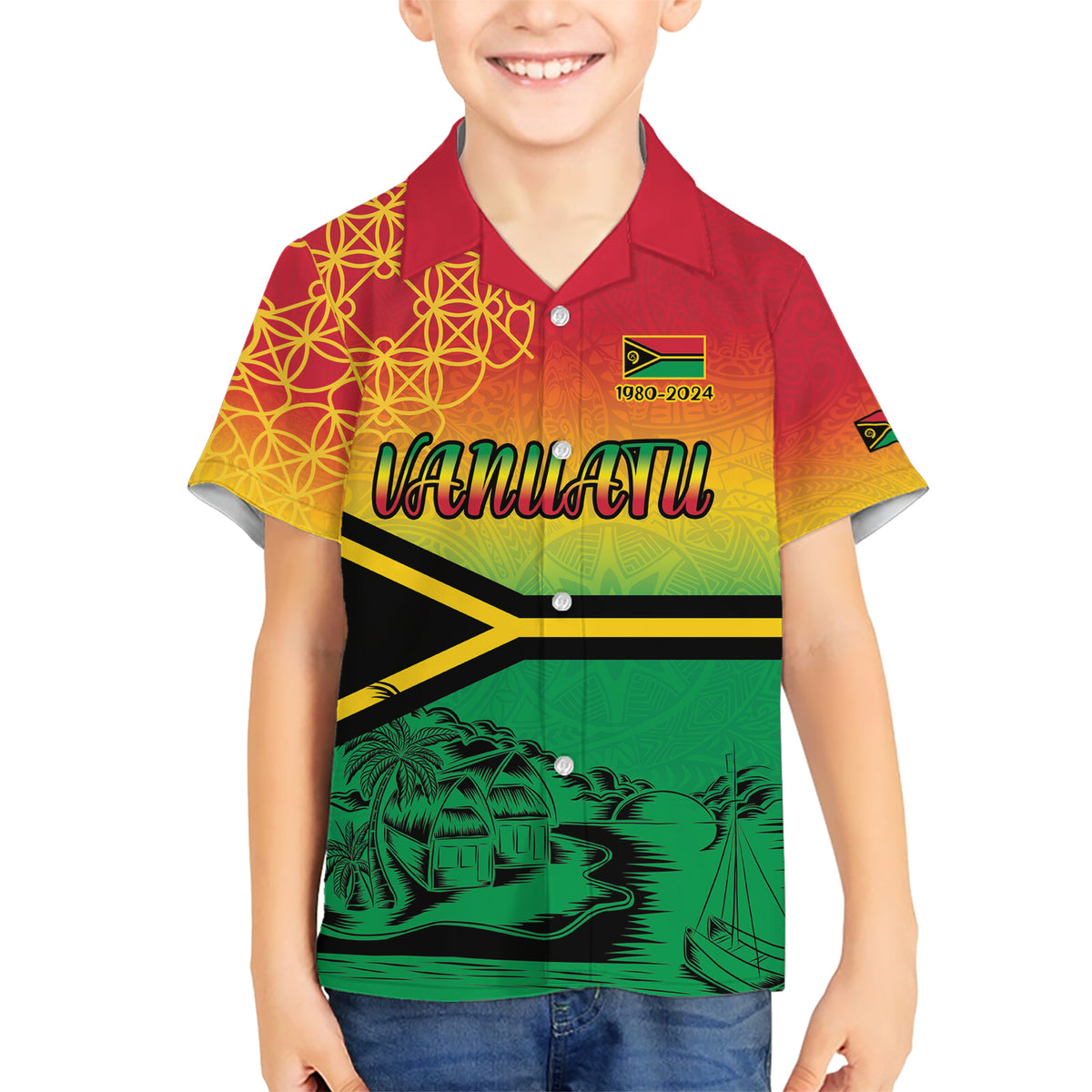 Hapi 44th Indipendens Dei Vanuatu Kid Hawaiian Shirt Yumi 1980 with Vanuatuan Beach Landscape LT9 Kid Reggae - Polynesian Pride
