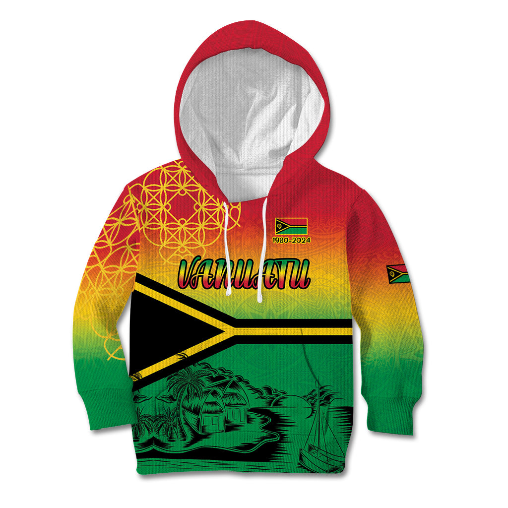 Hapi 44th Indipendens Dei Vanuatu Kid Hoodie Yumi 1980 with Vanuatuan Beach Landscape