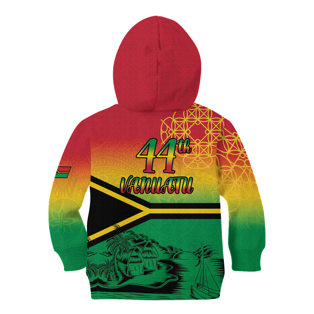Hapi 44th Indipendens Dei Vanuatu Kid Hoodie Yumi 1980 with Vanuatuan Beach Landscape LT9 - Polynesian Pride