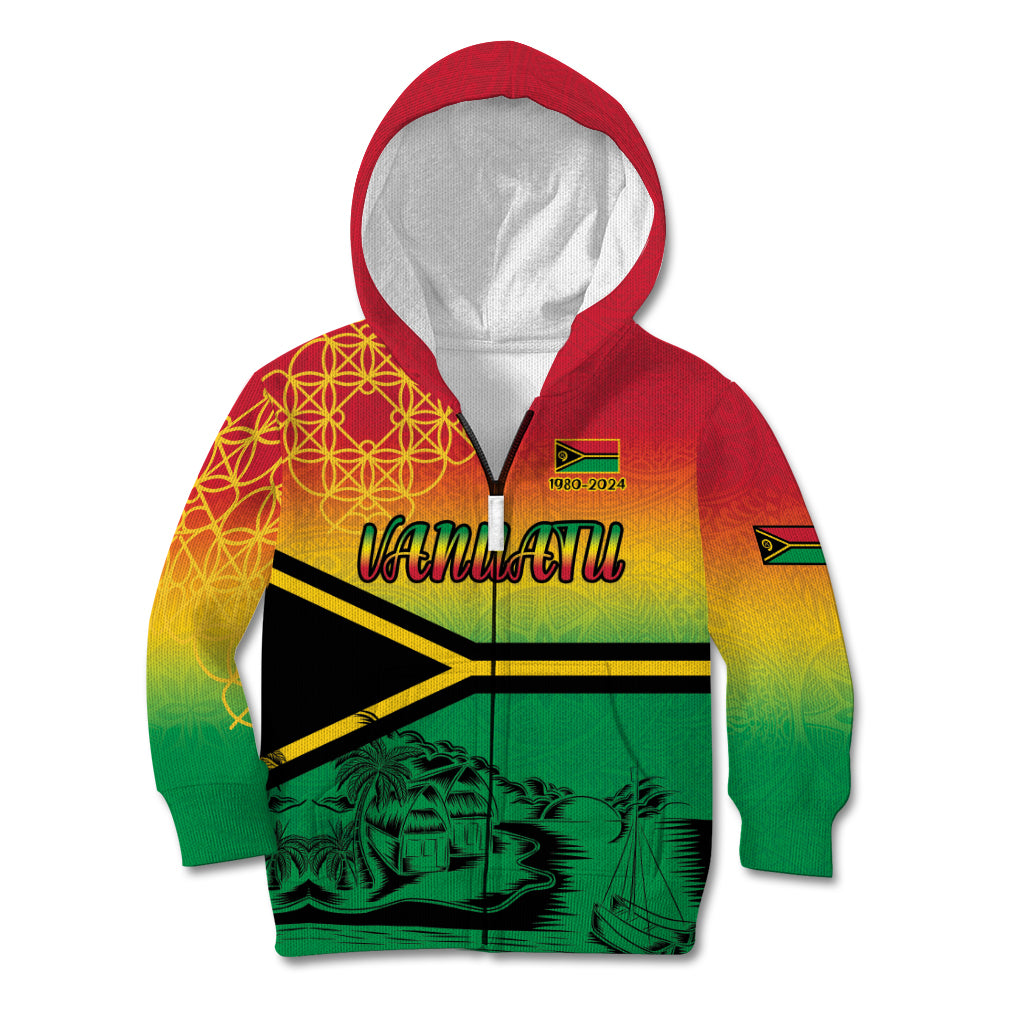 Hapi 44th Indipendens Dei Vanuatu Kid Hoodie Yumi 1980 with Vanuatuan Beach Landscape LT9 Zip Hoodie Reggae - Polynesian Pride