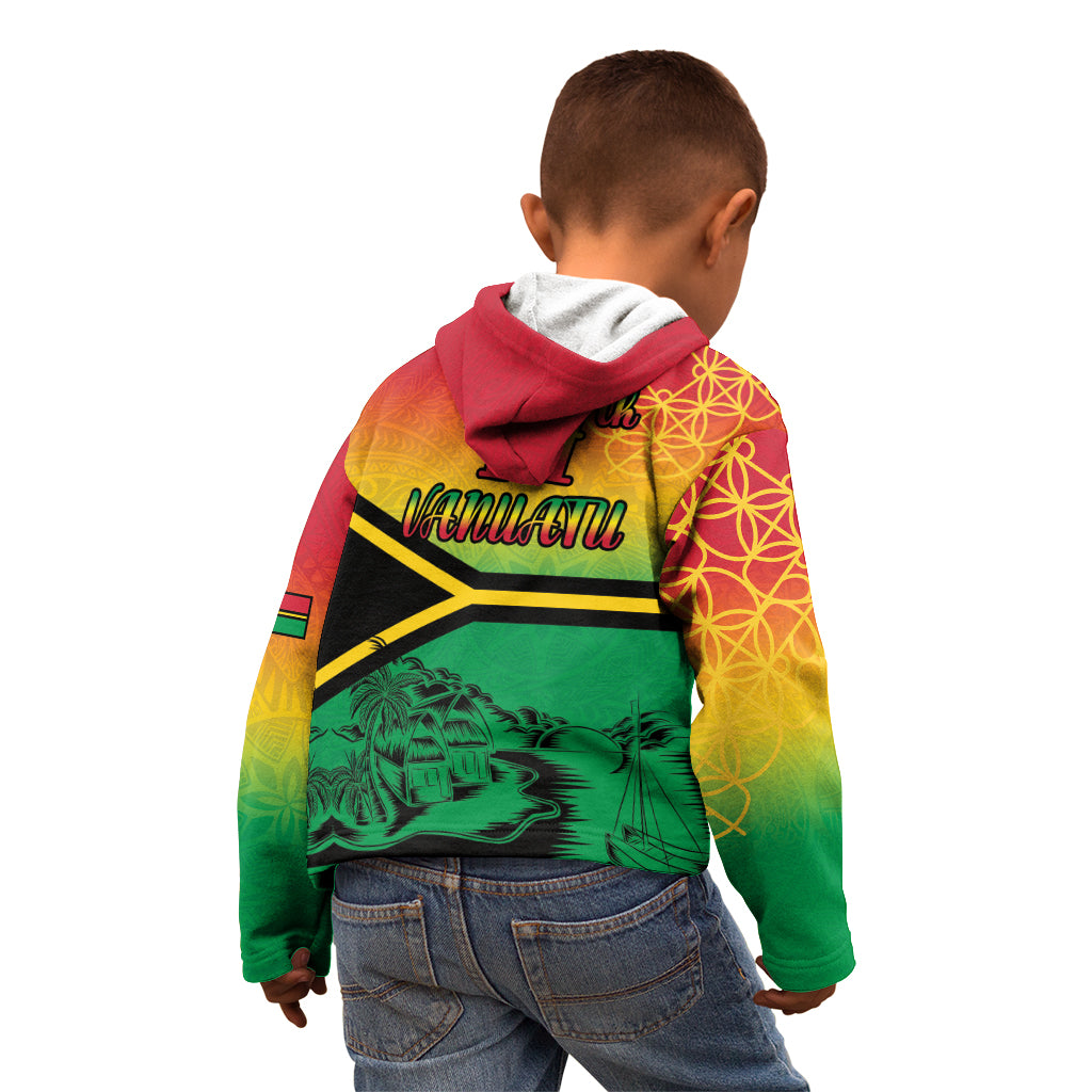 Hapi 44th Indipendens Dei Vanuatu Kid Hoodie Yumi 1980 with Vanuatuan Beach Landscape LT9 - Polynesian Pride