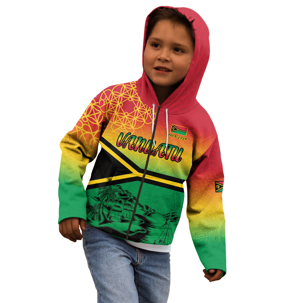 Hapi 44th Indipendens Dei Vanuatu Kid Hoodie Yumi 1980 with Vanuatuan Beach Landscape LT9 - Polynesian Pride