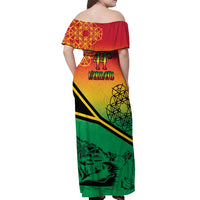 Hapi 44th Indipendens Dei Vanuatu Off Shoulder Maxi Dress Yumi 1980 with Vanuatuan Beach Landscape LT9 - Polynesian Pride