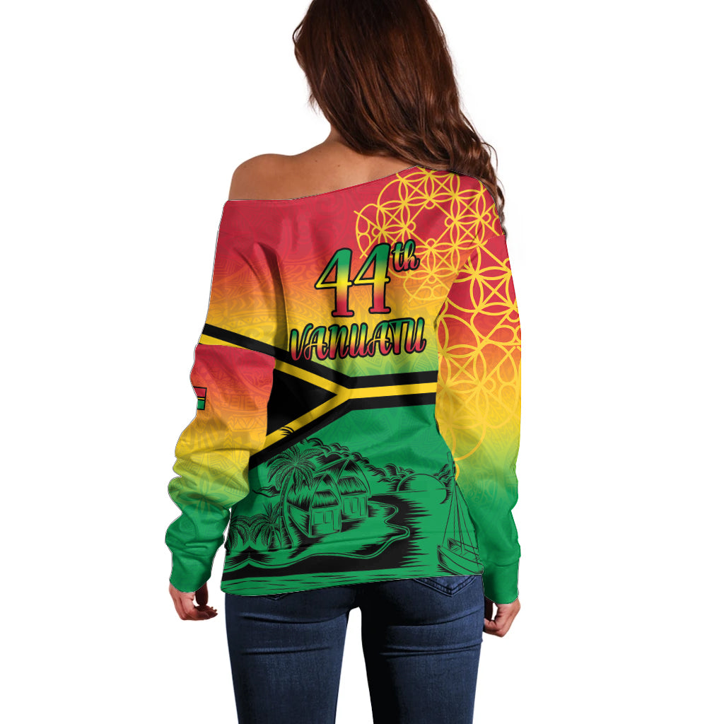 Hapi 44th Indipendens Dei Vanuatu Off Shoulder Sweater Yumi 1980 with Vanuatuan Beach Landscape LT9 - Polynesian Pride