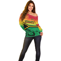 Hapi 44th Indipendens Dei Vanuatu Off Shoulder Sweater Yumi 1980 with Vanuatuan Beach Landscape LT9 - Polynesian Pride