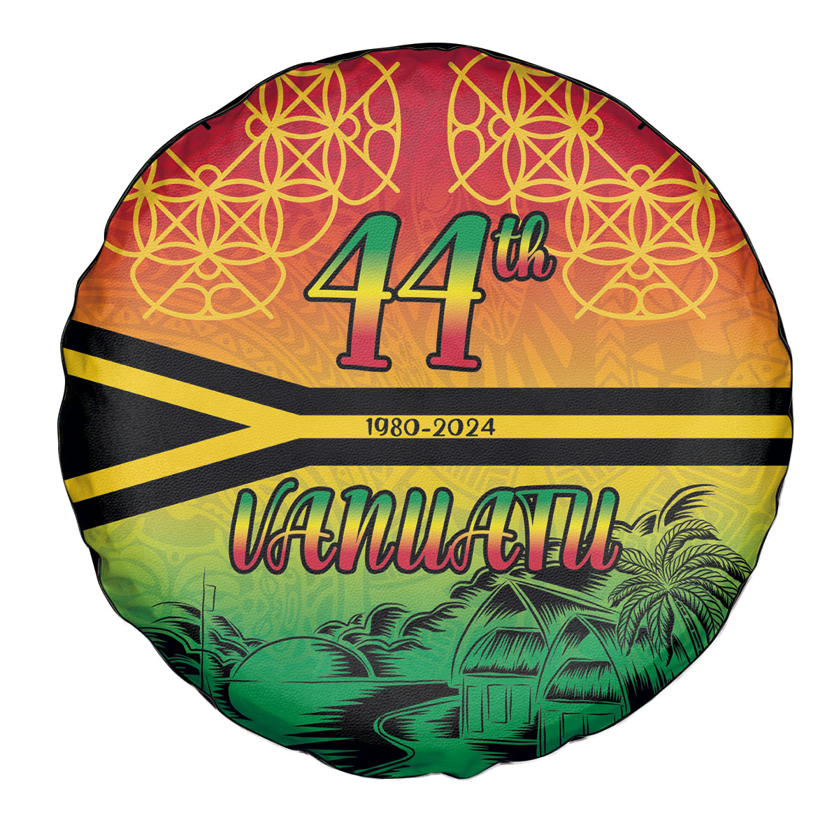 Hapi 44th Indipendens Dei Vanuatu Spare Tire Cover Yumi 1980 with Vanuatuan Beach Landscape