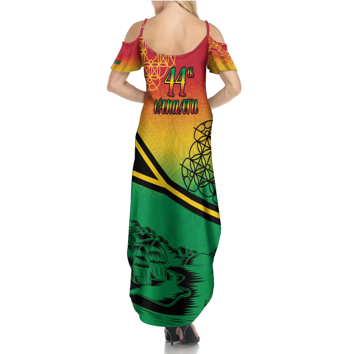 Hapi 44th Indipendens Dei Vanuatu Summer Maxi Dress Yumi 1980 with Vanuatuan Beach Landscape