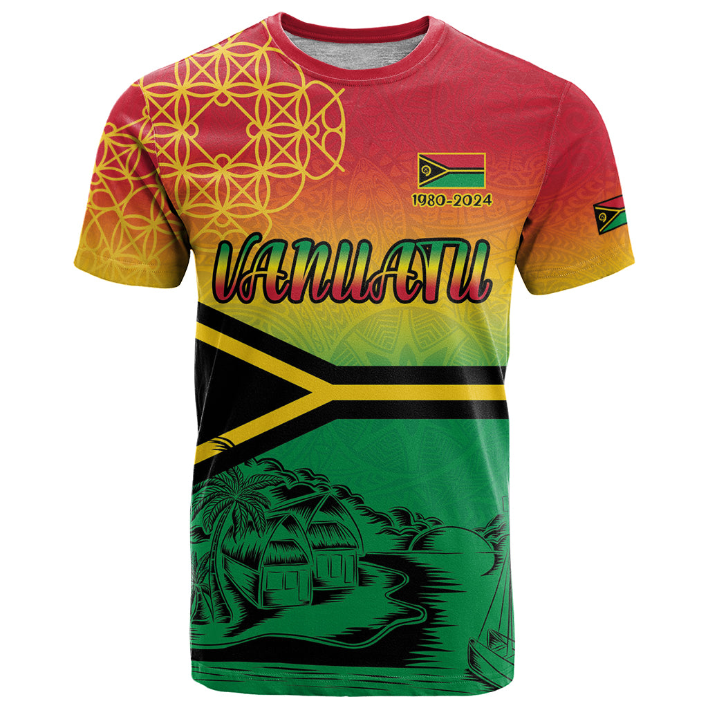 Hapi 44th Indipendens Dei Vanuatu T Shirt Yumi 1980 with Vanuatuan Beach Landscape LT9 Reggae - Polynesian Pride