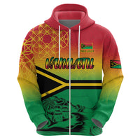 Hapi 44th Indipendens Dei Vanuatu Zip Hoodie Yumi 1980 with Vanuatuan Beach Landscape