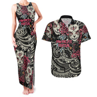 Personalized Japanese Kitsune Mask Couples Matching Tank Maxi Dress and Hawaiian Shirt With Polynesian Arty Style LT9 Black - Polynesian Pride