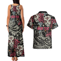 Personalized Japanese Kitsune Mask Couples Matching Tank Maxi Dress and Hawaiian Shirt With Polynesian Arty Style LT9 - Polynesian Pride