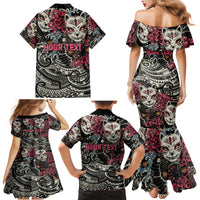 Personalized Japanese Kitsune Mask Family Matching Mermaid Dress and Hawaiian Shirt With Polynesian Arty Style