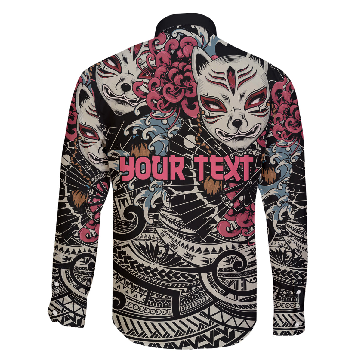 Personalized Japanese Kitsune Mask Family Matching Tank Maxi Dress and Hawaiian Shirt With Polynesian Arty Style