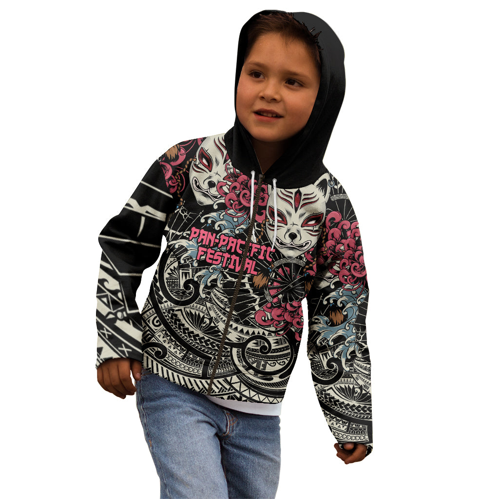 Personalized Japanese Kitsune Mask Kid Hoodie With Polynesian Arty Style