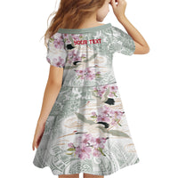 Personalized Japanese Shirasagi Bird Family Matching Tank Maxi Dress and Hawaiian Shirt Sakura and Hibiscus Polynesian Pattern