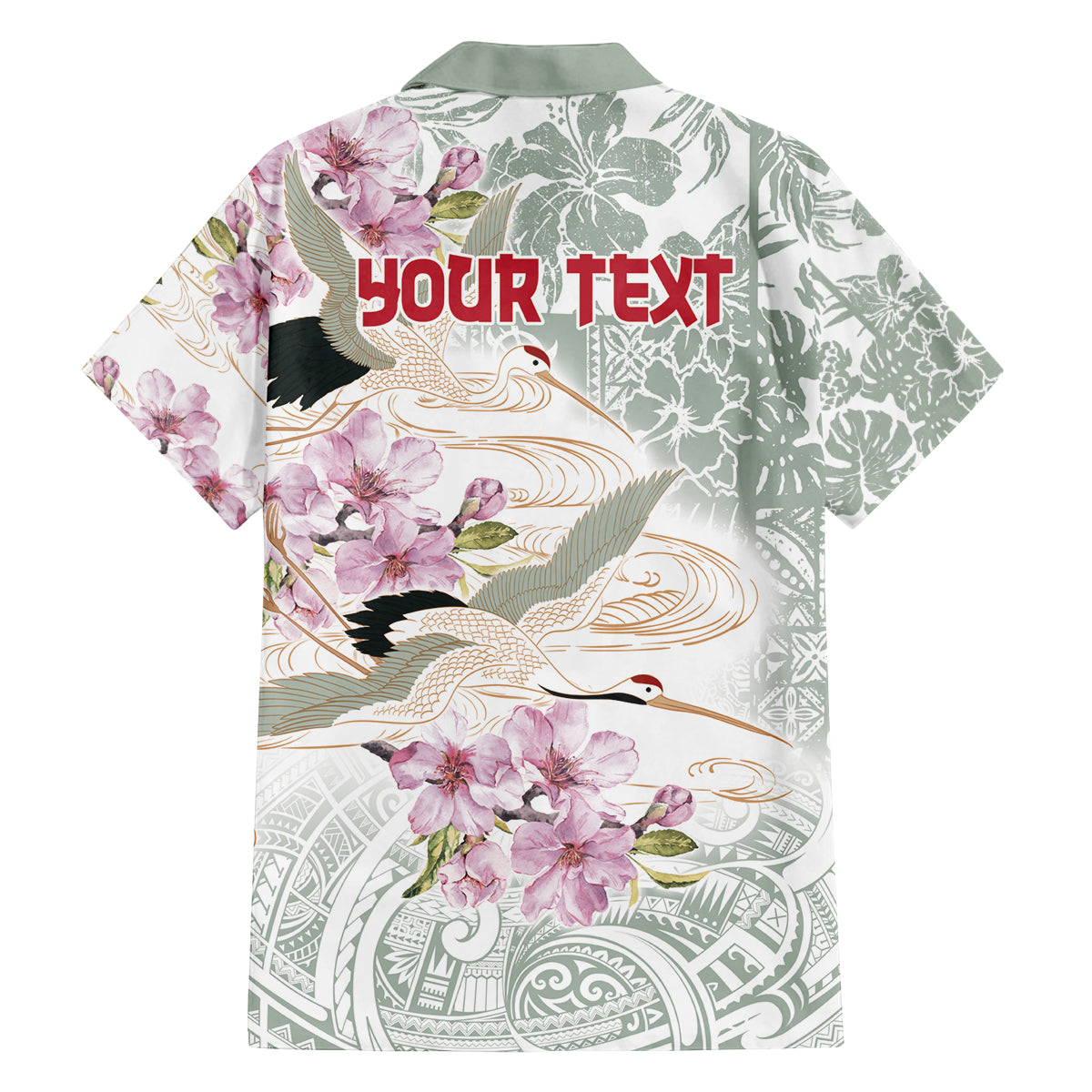 Personalized Japanese Shirasagi Bird Family Matching Tank Maxi Dress and Hawaiian Shirt Sakura and Hibiscus Polynesian Pattern