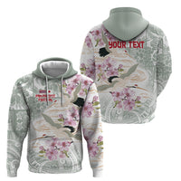 Personalized Japanese Shirasagi Bird Hoodie Sakura and Hibiscus Polynesian Pattern