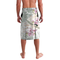 Personalized Japanese Shirasagi Bird Lavalava Sakura and Hibiscus Polynesian Pattern