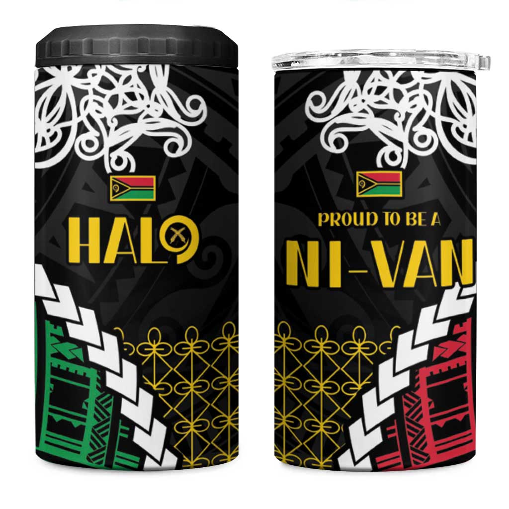 Halo Vanuatu Pride 4 in 1 Can Cooler Tumbler Vanuatuan Sand Drawing Pattern