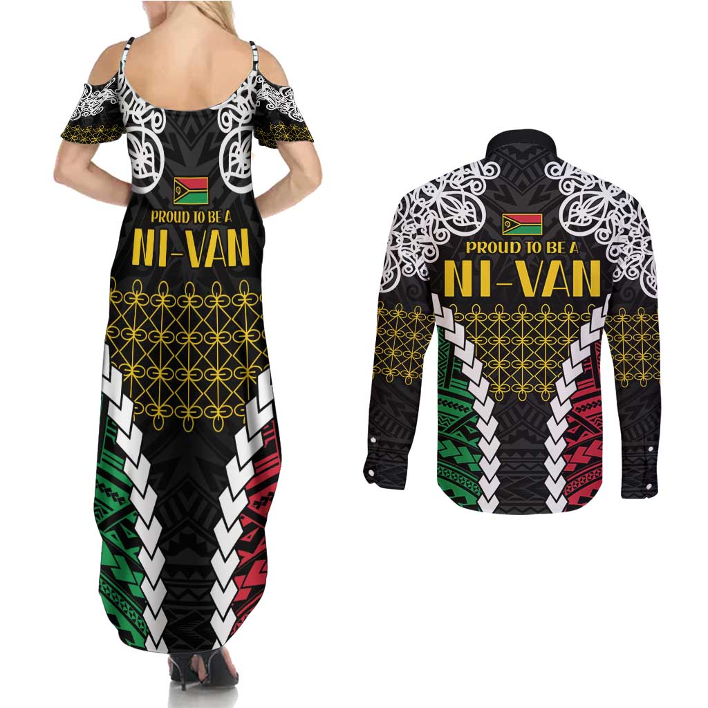 Halo Vanuatu Pride Couples Matching Summer Maxi Dress and Long Sleeve Button Shirt Vanuatuan Sand Drawing Pattern