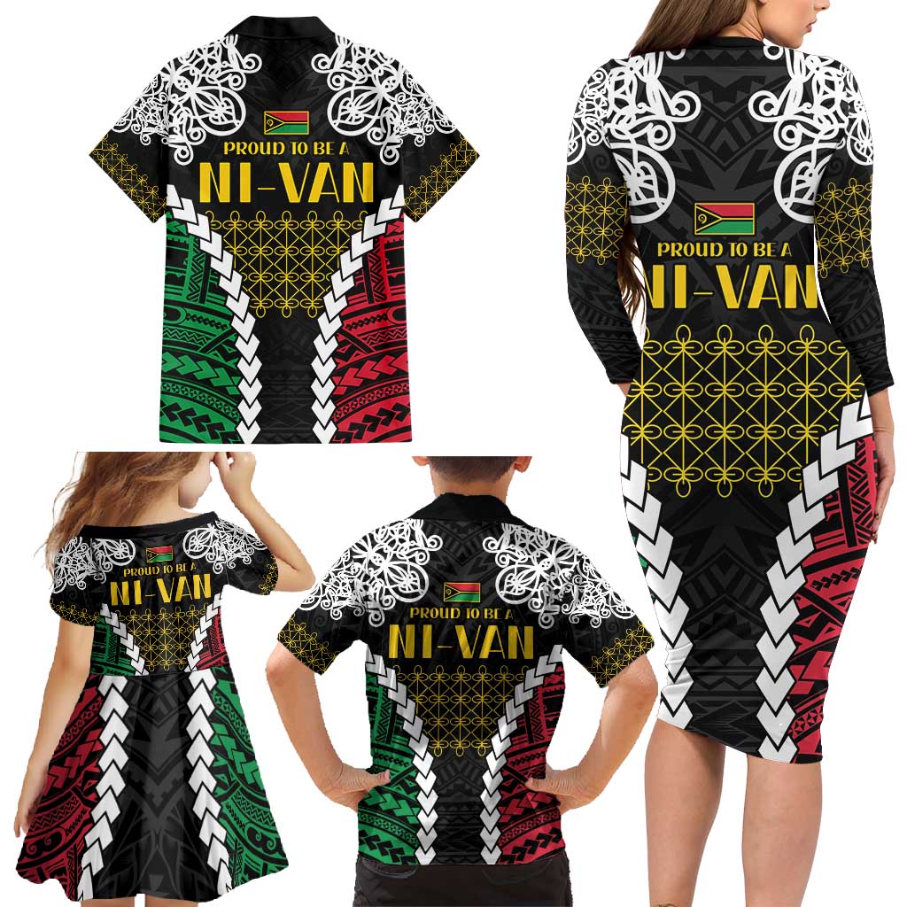 Halo Vanuatu Pride Family Matching Long Sleeve Bodycon Dress and Hawaiian Shirt Vanuatuan Sand Drawing Pattern LT9 - Polynesian Pride