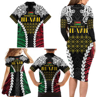 Halo Vanuatu Pride Family Matching Long Sleeve Bodycon Dress and Hawaiian Shirt Vanuatuan Sand Drawing Pattern LT9 - Polynesian Pride