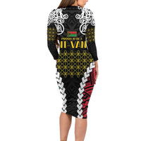 Halo Vanuatu Pride Family Matching Long Sleeve Bodycon Dress and Hawaiian Shirt Vanuatuan Sand Drawing Pattern LT9 - Polynesian Pride