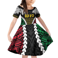 Halo Vanuatu Pride Family Matching Off Shoulder Short Dress and Hawaiian Shirt Vanuatuan Sand Drawing Pattern LT9 Daughter's Dress Black - Polynesian Pride