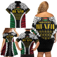 Halo Vanuatu Pride Family Matching Off Shoulder Short Dress and Hawaiian Shirt Vanuatuan Sand Drawing Pattern LT9 - Polynesian Pride
