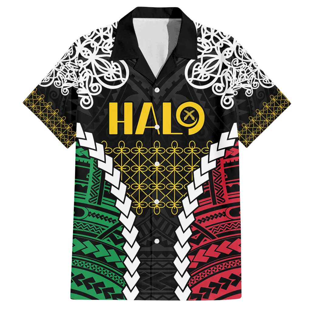 Halo Vanuatu Pride Family Matching Off Shoulder Short Dress and Hawaiian Shirt Vanuatuan Sand Drawing Pattern LT9 Dad's Shirt - Short Sleeve Black - Polynesian Pride