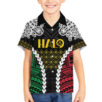 Halo Vanuatu Pride Family Matching Off Shoulder Short Dress and Hawaiian Shirt Vanuatuan Sand Drawing Pattern LT9 Son's Shirt Black - Polynesian Pride